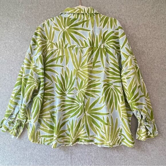 Sigrid Olsen Green Linen Leaf Print Button Up Shirt 2X - Picture 2 of 8